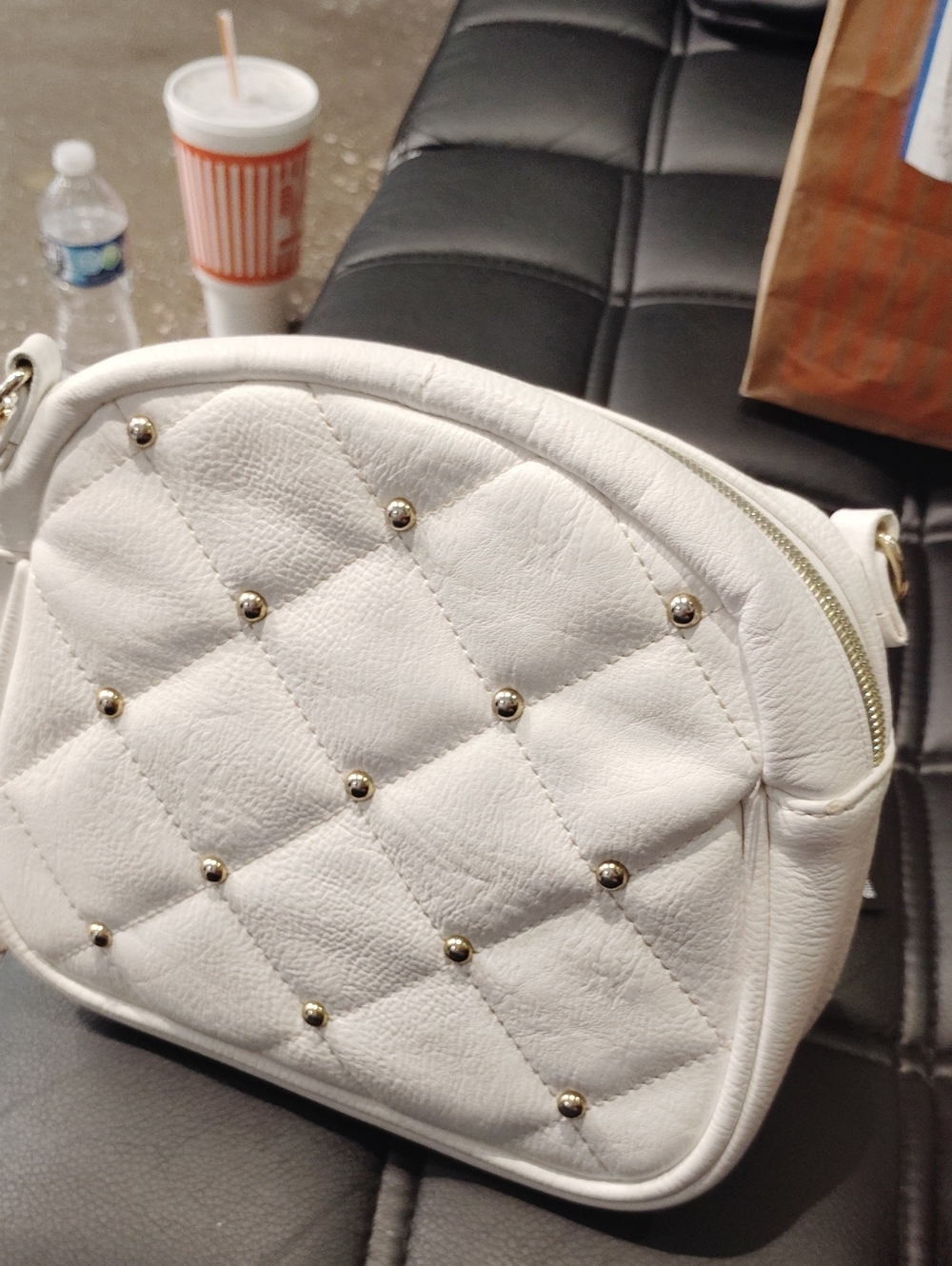 White Quilted Stud Crossbody Bag - Minimal Chic